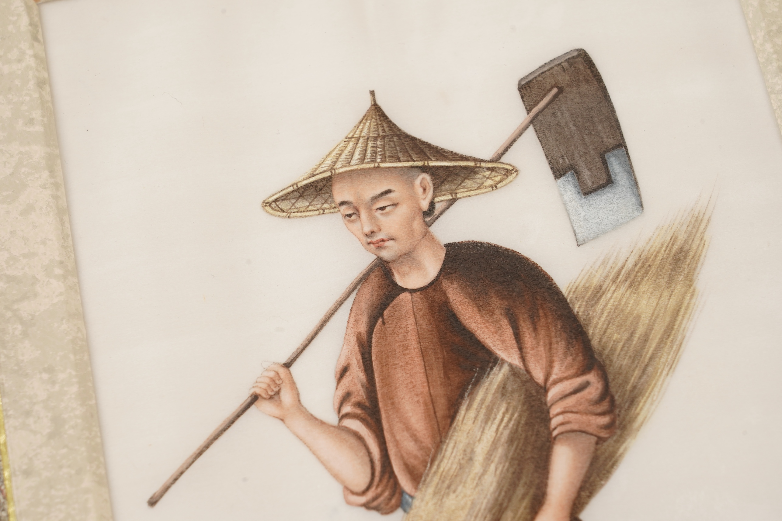 Circle of Youqua , Chinese (Mid 19th century), Street vendors, A set of six watercolours on pith paper, Image 23cm x 12.2cm